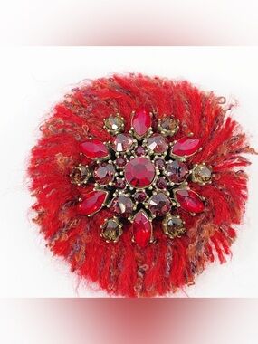 Gerard Yosca Red Crystal Floral Brooch Pin - Women Jewelry